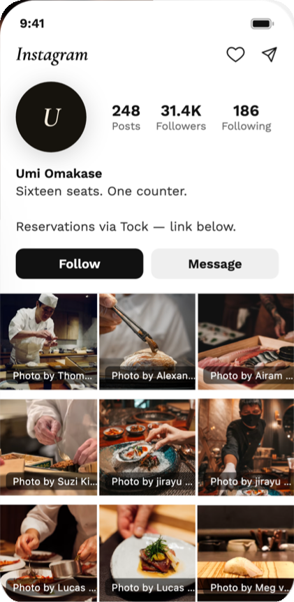 Example Instagram profile we manage, styled to match the restaurant's brand
