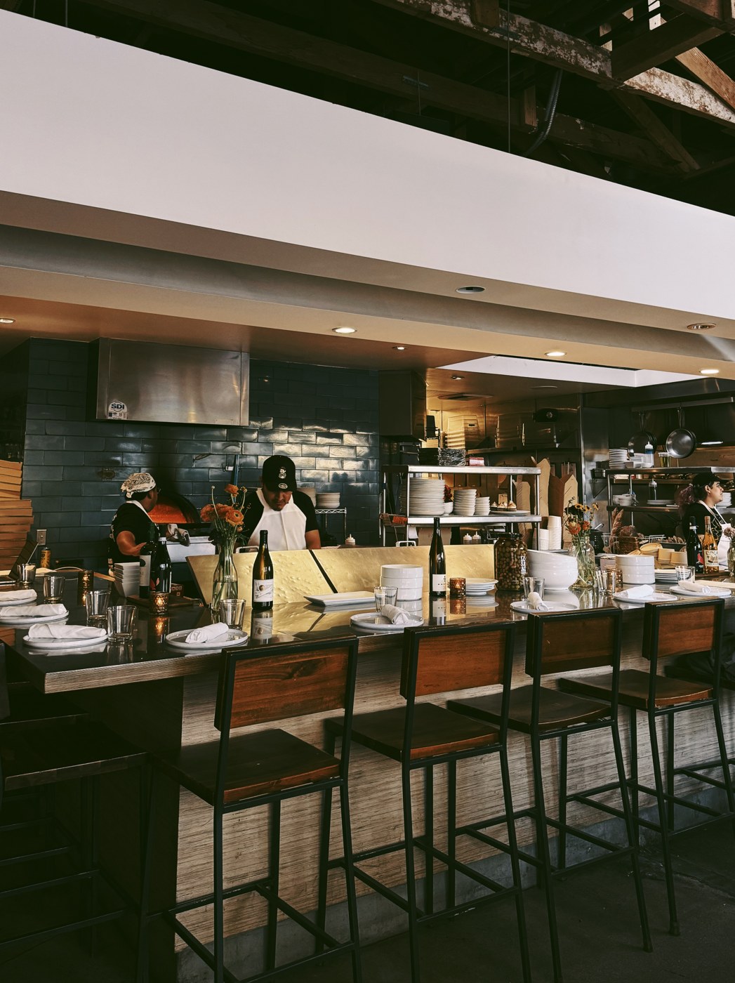 Open kitchen and dining counter, restaurant interior photography