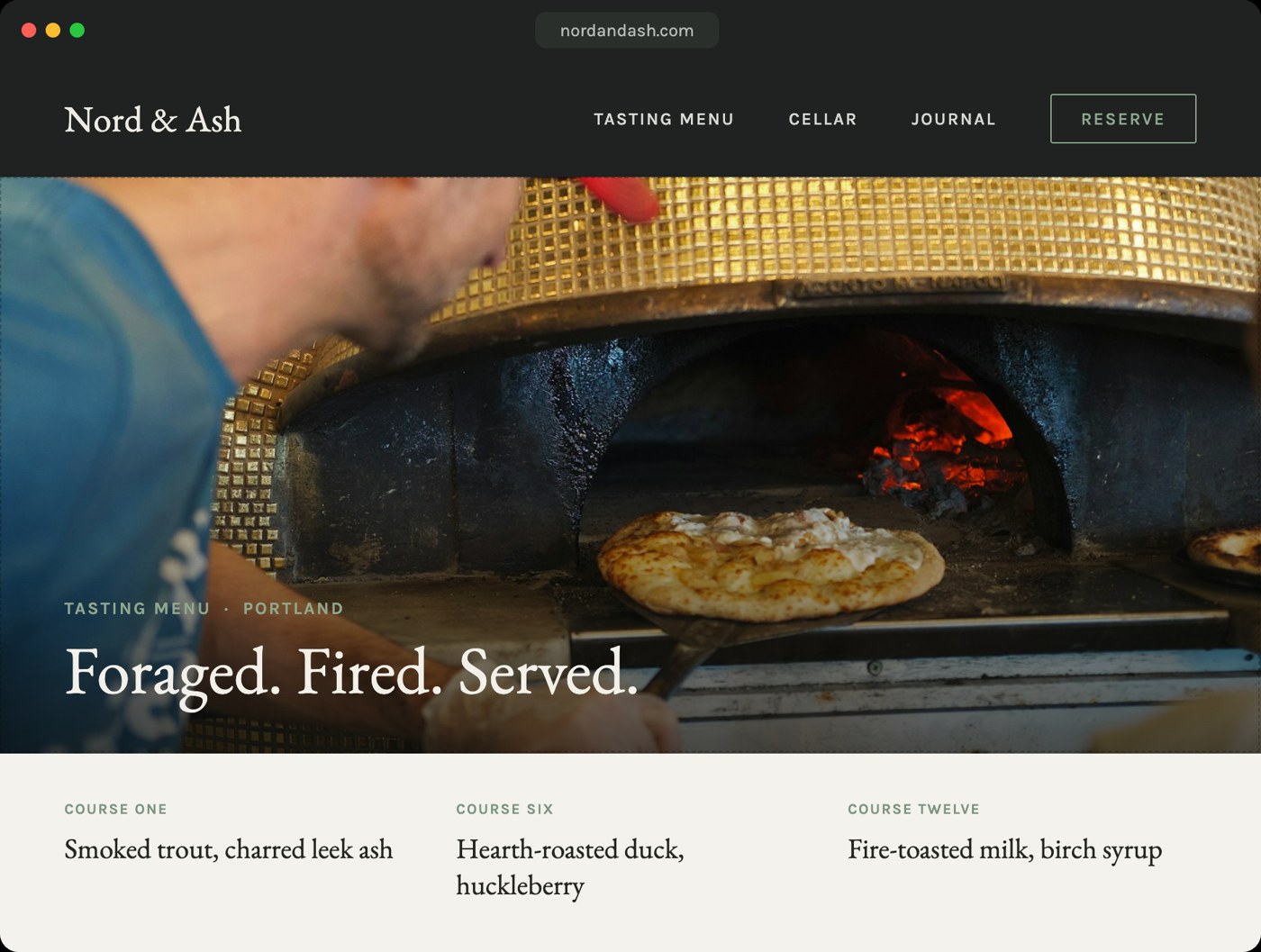 Nord & Ash restaurant website mockup