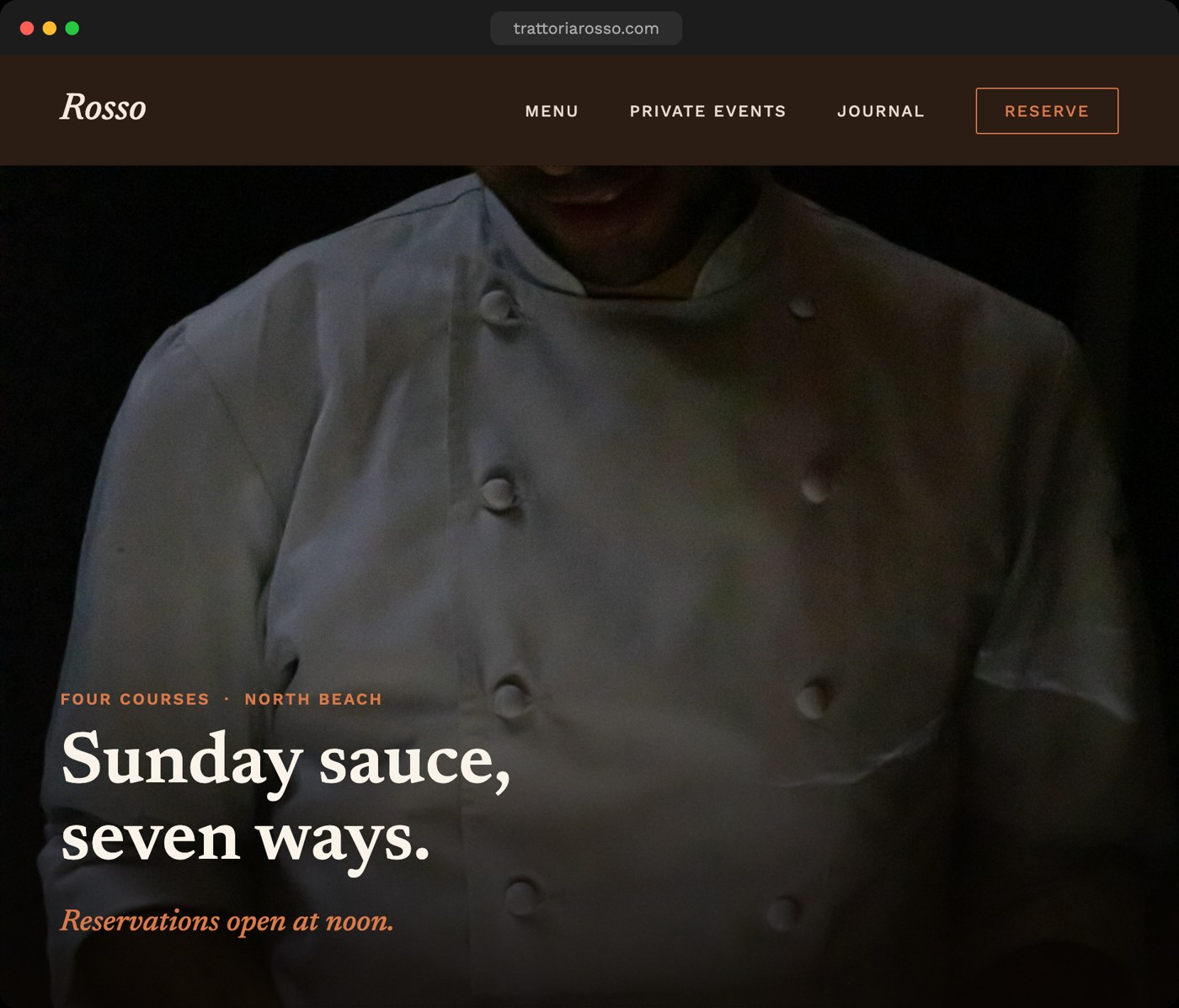 Trattoria Rosso restaurant website mockup